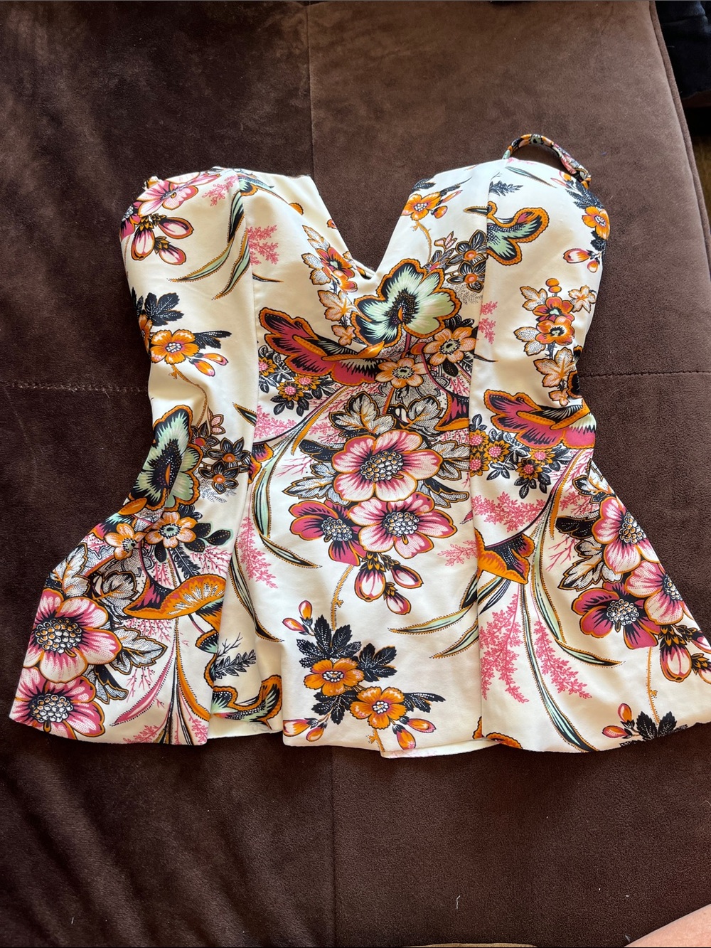 Zimmermann Strapless Floral Sweetheart Peplum top- Cream Multi